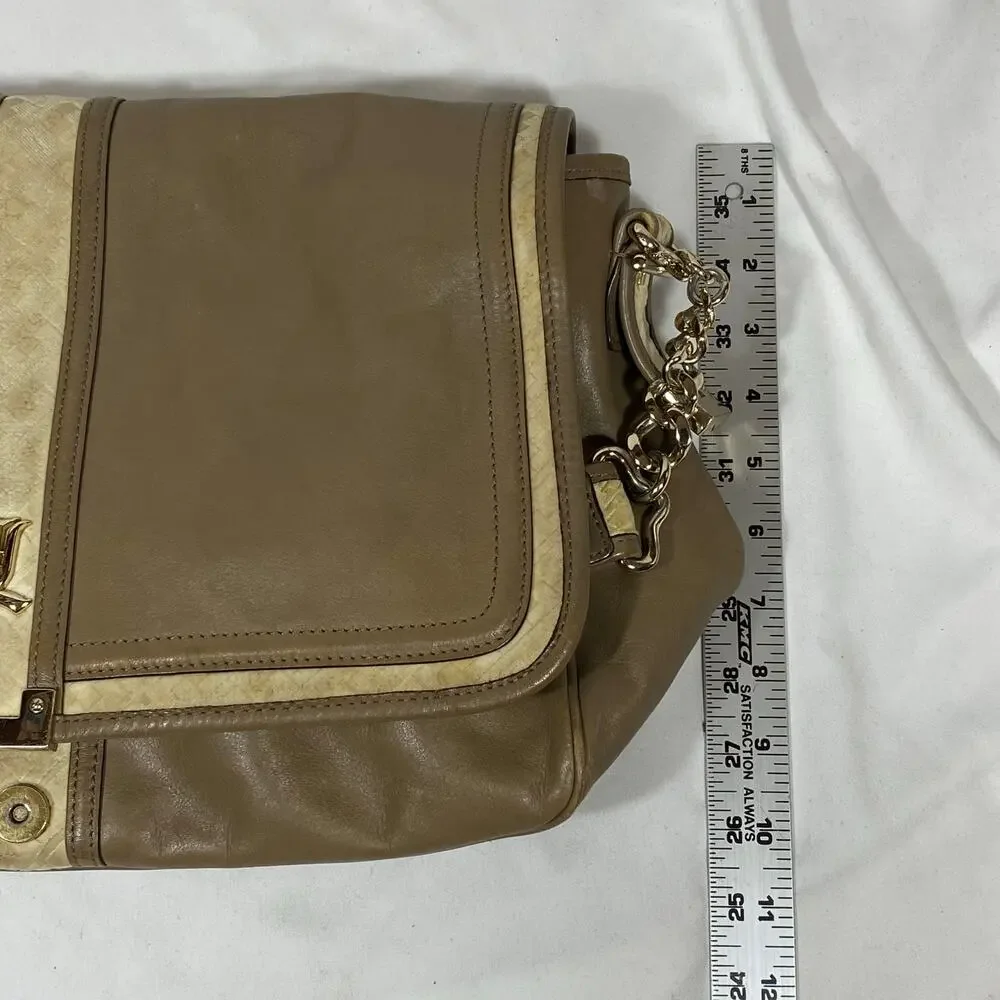 L.A.M.B. Gwen Stefani Messenger Shoulder Bag Y2K Tan Cream Leather Satchel Purse